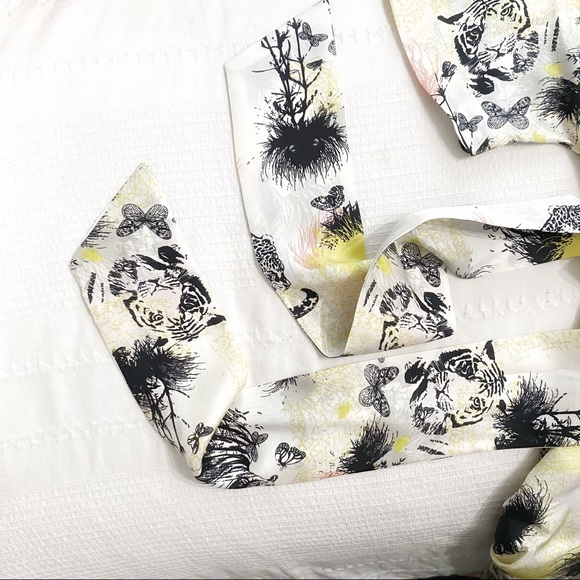 SANDRA ANGELOZZI 100% SILK TIGER TREE PRINT KEYHOLE COLD SHOULDER BELTED DRESS - Picture 10 of 12